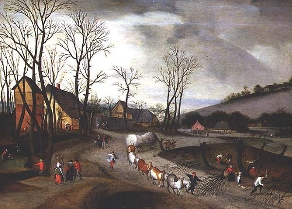Winterlandschaft mit Bauern beim Kopfweiden schneiden von Abel Grimmer or Grimer