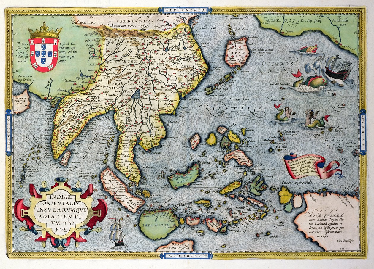 Karte von Indien bis Neuguinea, ca. 1570-1603 von Abraham Ortelius