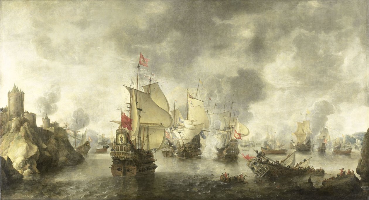 Schlacht der vereinigten venezianischen und niederländischen Flotten gegen die Türken in der Bucht von Foya, 1649 von Abraham Beerstraten