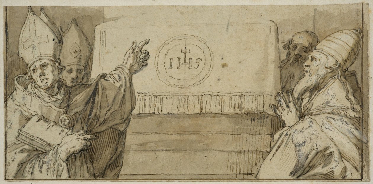 Die vier lateinischen Kirchenväter vor einem Altar von Abraham Bloemaert