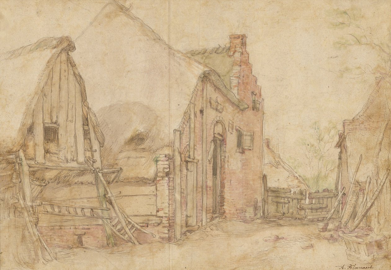 Ansicht eines Bauernhofs (recto); Studie eines Baumes (verso) von Abraham Bloemaert