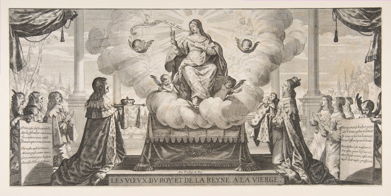 Almanach für 1639: Ludwig XIII. und Anna von Österreich vertrauen das Königreich und den Prinzen an..., 1639 von Abraham Bosse