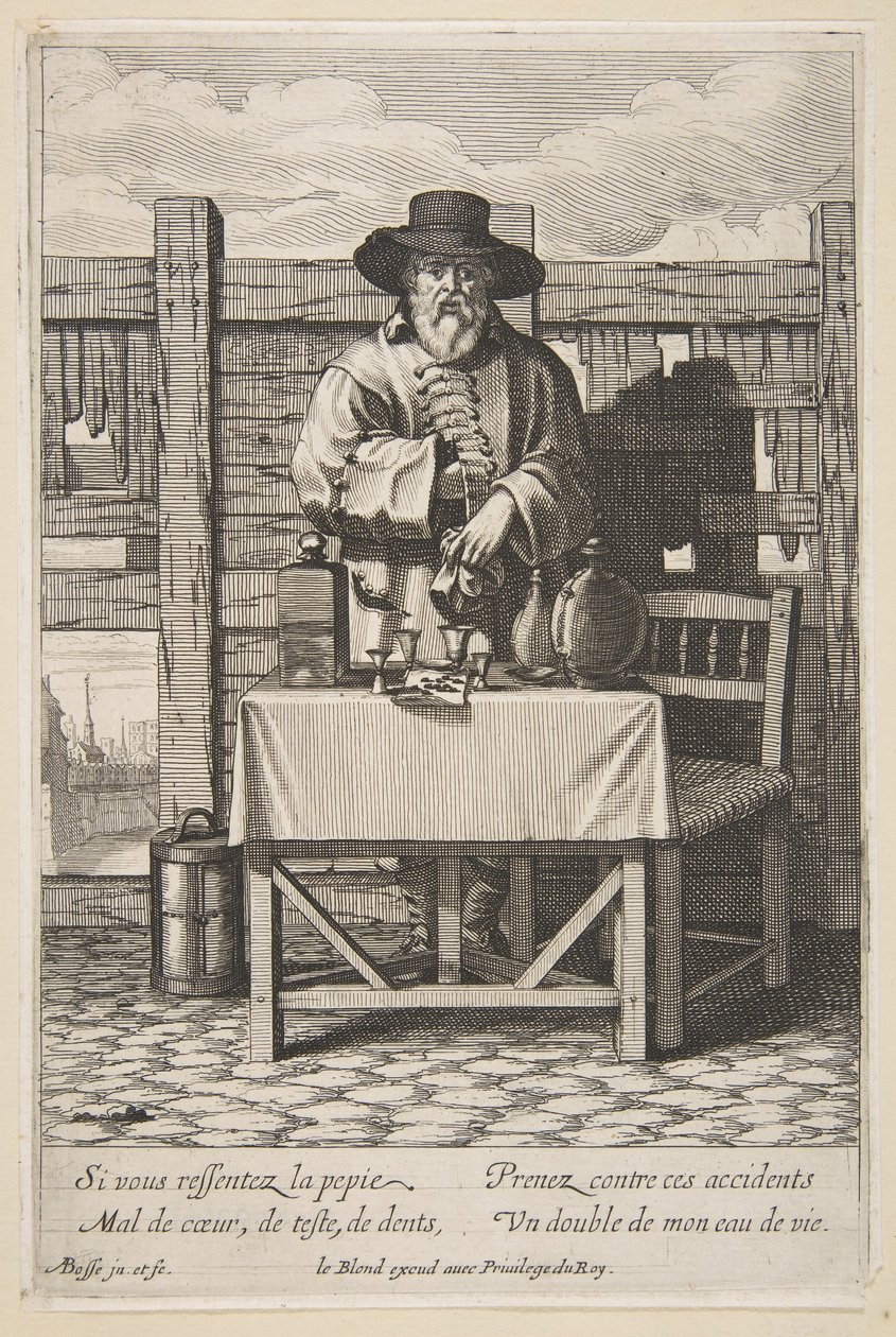 Branntwein- oder Heilmittelverkäufer, Mitte bis Ende des 17. Jahrhunderts von Abraham Bosse