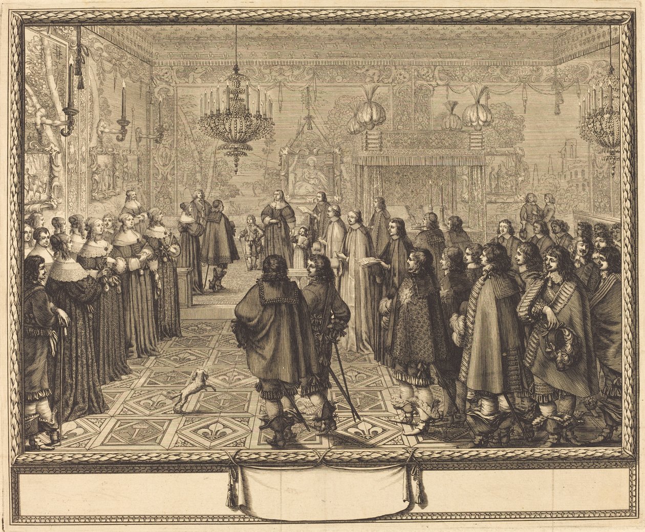 Zeremonie des Ehevertrags zwischen Vladislas IV., König von Polen, und Louise-Marie von Gonzaga, Prinzessin von Mantua, in Fontainebleau von Abraham Bosse