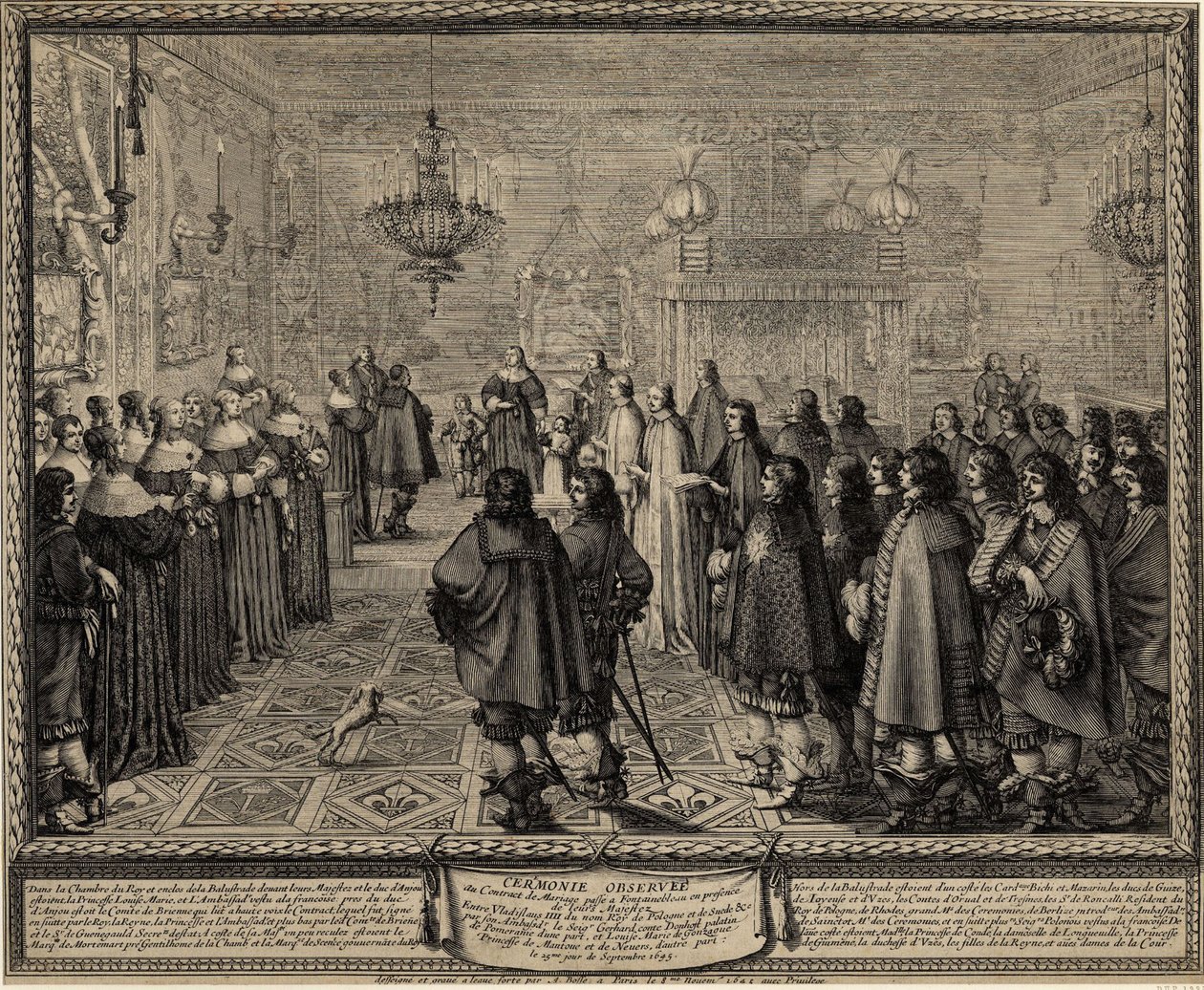 Zeremonie des Ehevertrags zwischen Wladyslaw IV., König von Polen, und Marie Louise Gonzaga von Abraham Bosse