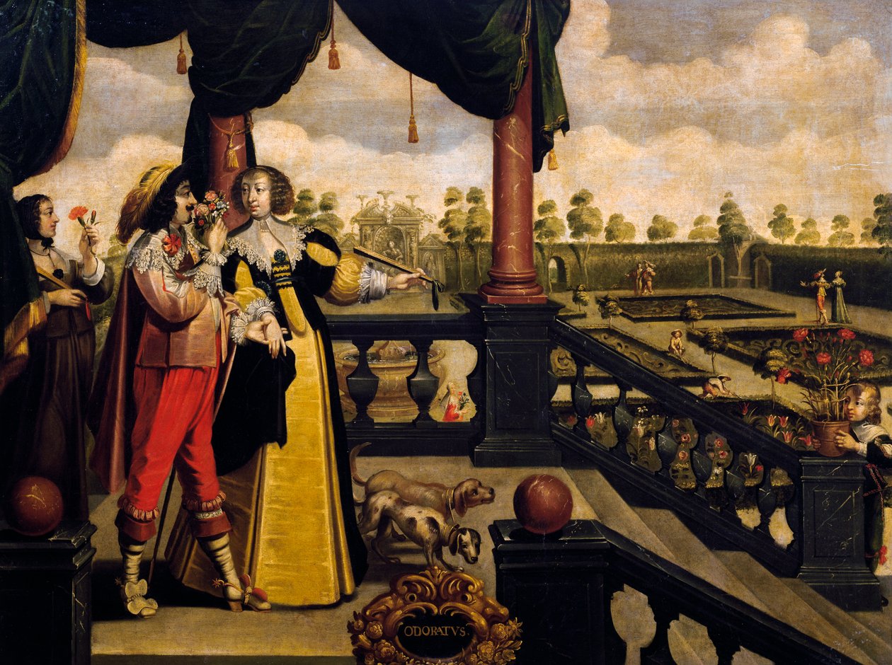 Geruchssinn, ca. 1635, von Abraham Bosse, nach einem Gemälde aus einer Serie von 5 von einem unbekannten Künstler von Abraham Bosse