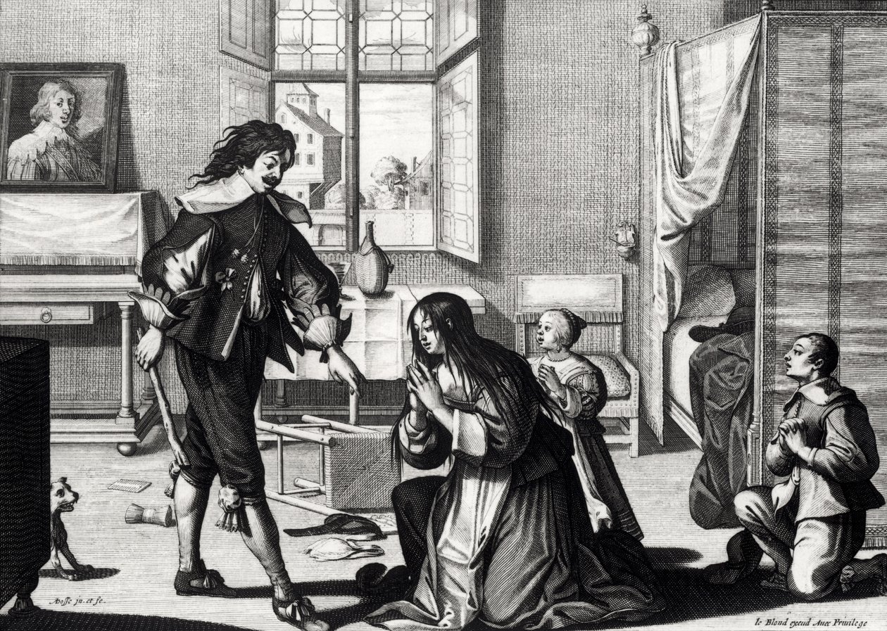 Der Ehemann, der seine Frau schlägt, graviert von Le Blond von Abraham Bosse