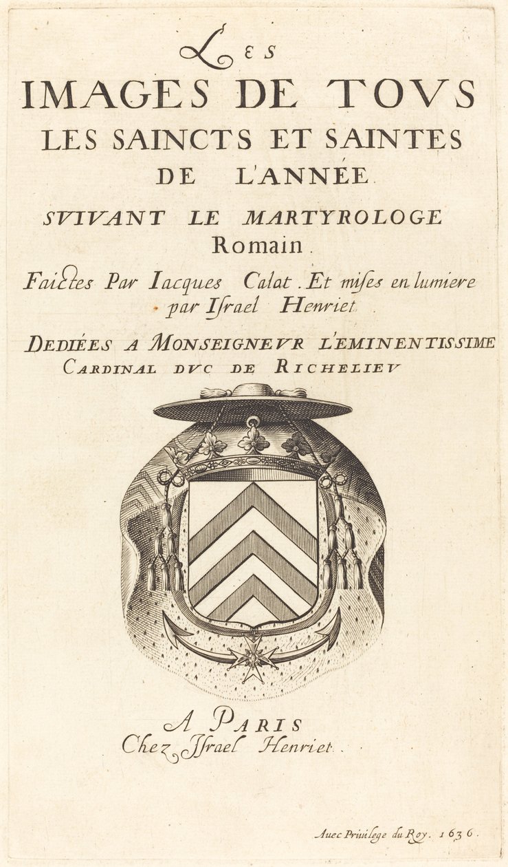 Titelseite für Callots "Der Kalender der Heiligen" von Abraham Bosse