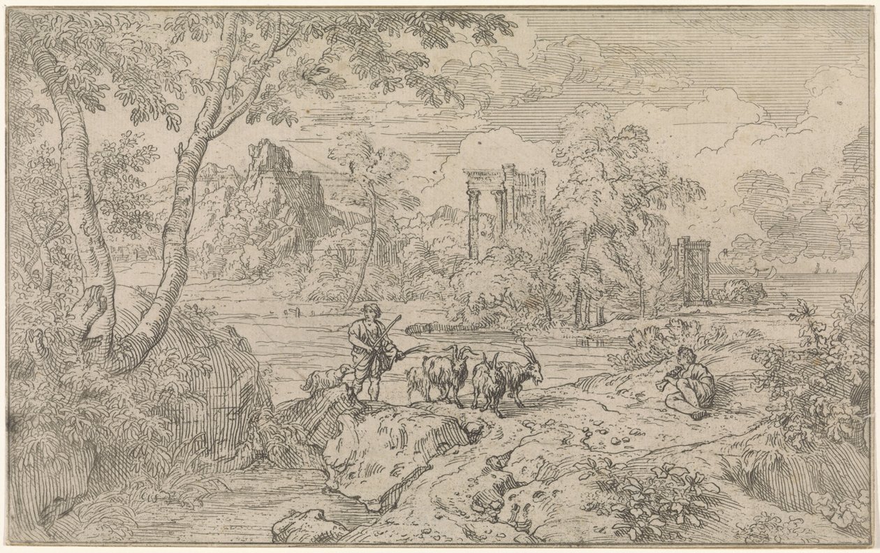 Arkadische Landschaft mit Ziegenhirte von Abraham Genoels