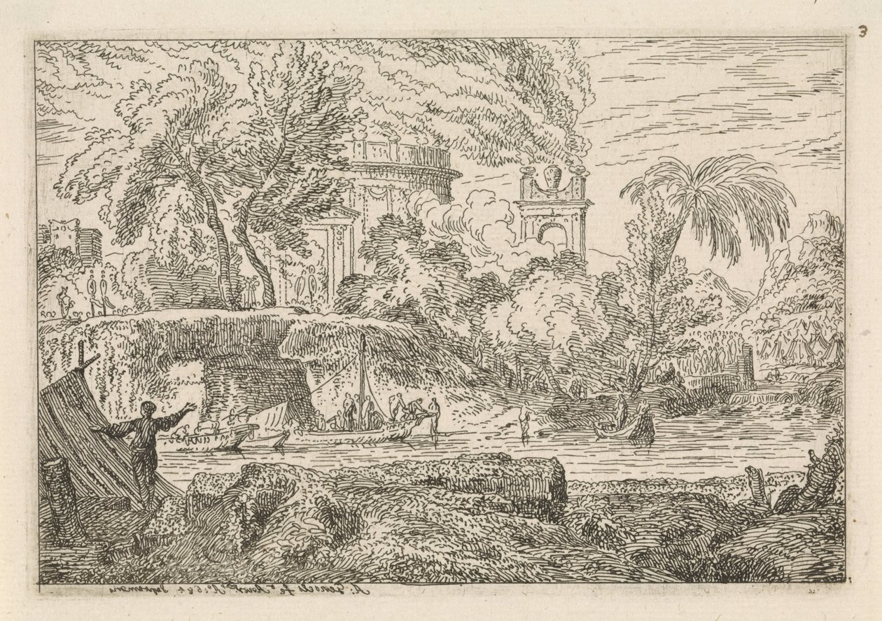 Arkadische Landschaft mit Triumphbogen von Abraham Genoels