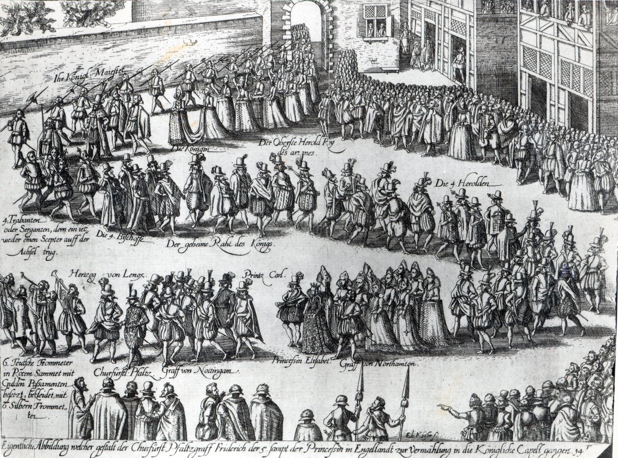 Prozession zur Hochzeit von Friedrich V., Kurfürst von der Pfalz und Prinzessin Elisabeth, ca. 1613 von Abraham Hogenberg
