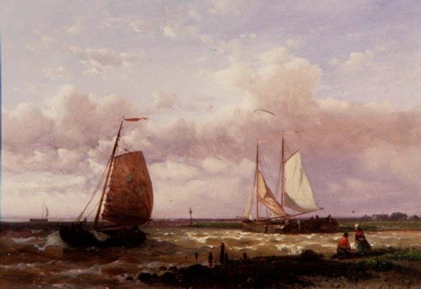 Küstenlandschaft mit Fischerbooten von Abraham Hulk