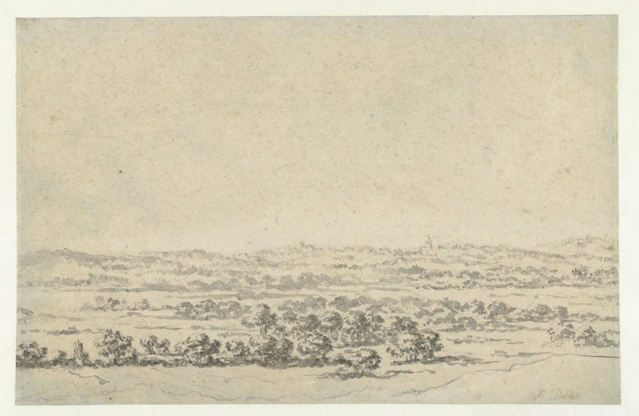 Flusslandschaft mit einem Turm in der Ferne von Abraham Jansz Begeyn