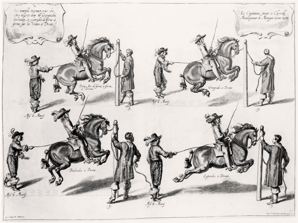 Illustration aus einem Reitmanual, graviert von Peeter Clouwet (1629-70), 1658 von Abraham Jansz. van after Diepenbeeck