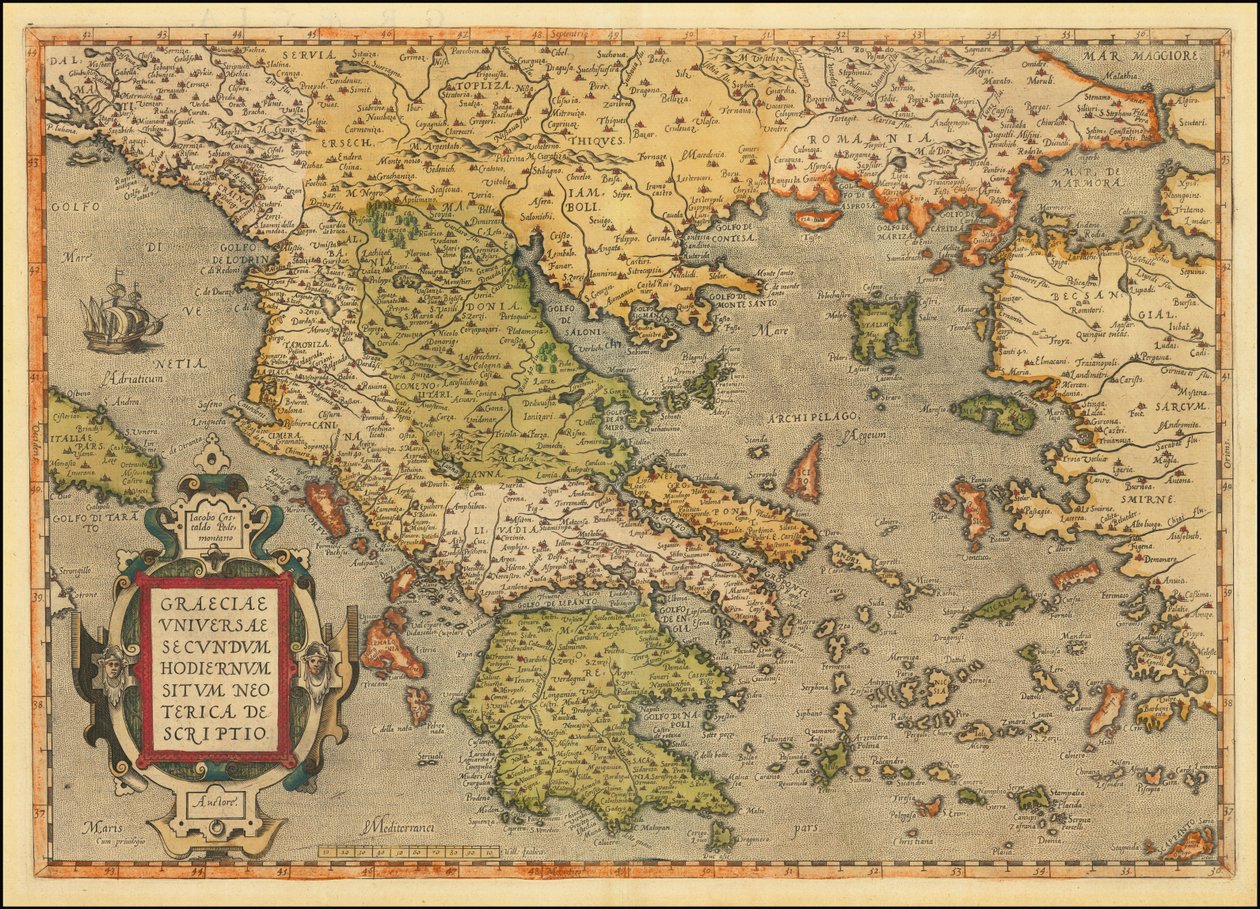 Karte von Griechenland, 1584 von Abraham Ortelius