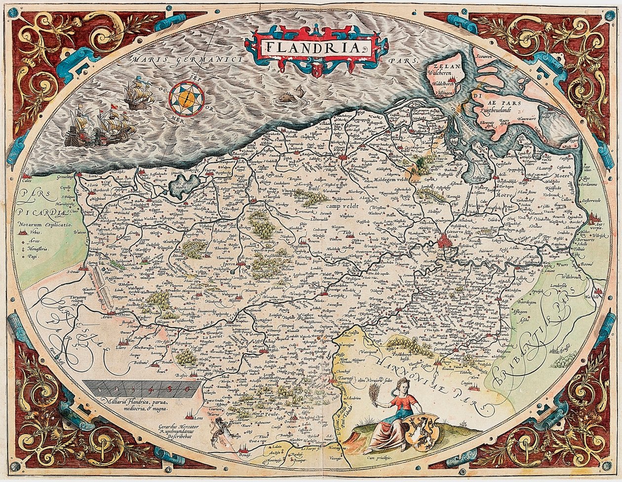 Flandria Geographische Karte des Gebiets von Flandern aus „Theatrum Orbis Terrarum“ von Abraham Ortelius (Oertel, Ortell oder Ortel) von Abraham Ortelius