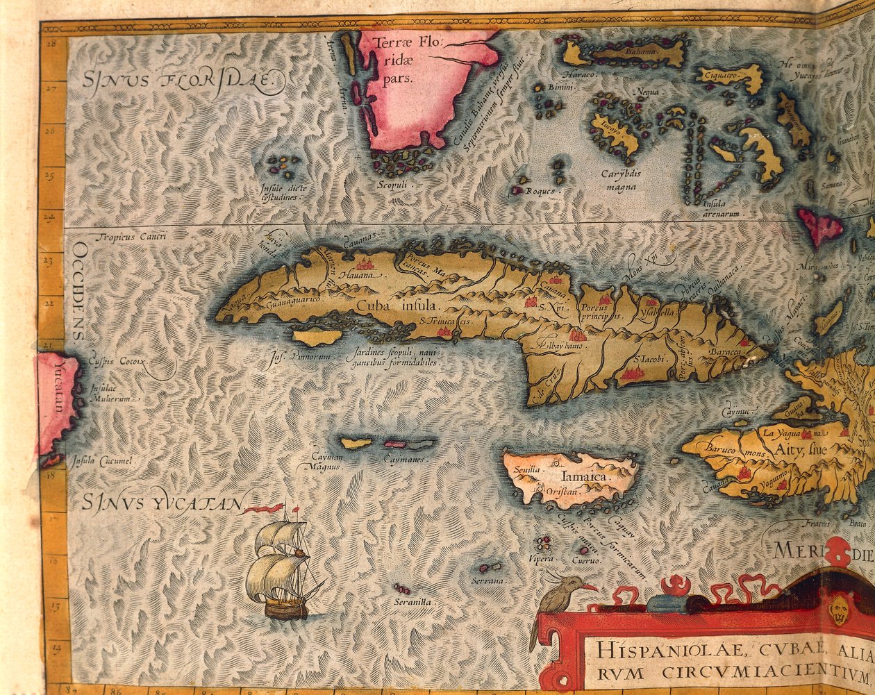 Karte von Kuba und Jamaika aus Theatrum Orbis Terrarum von Abraham Ortelius, gedruckt in Antwerpen von Abraham Ortelius