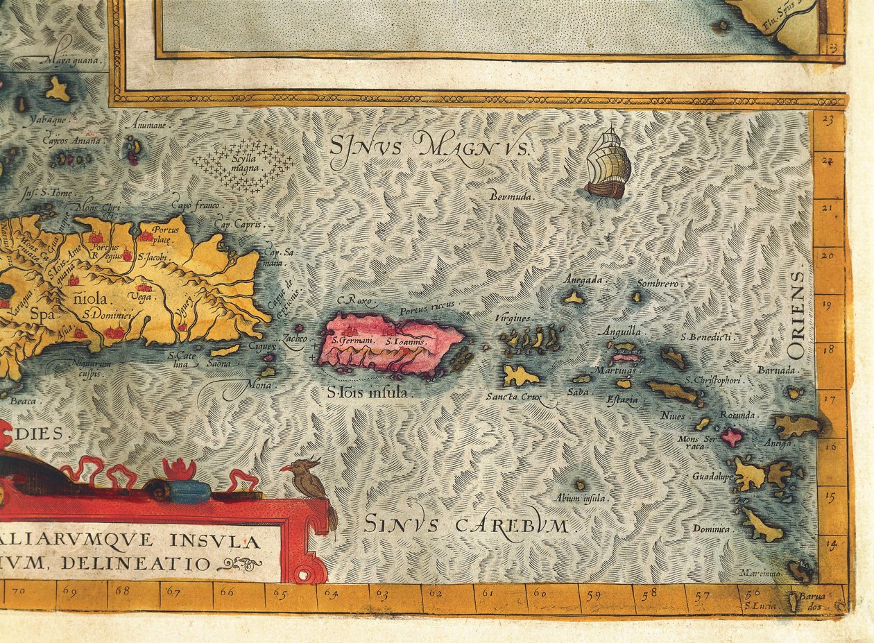 Karte der Insel Hispaniola, Santo Domingo, Puerto Rico und Teil der Antillen von Abraham Ortelius von Abraham Ortelius