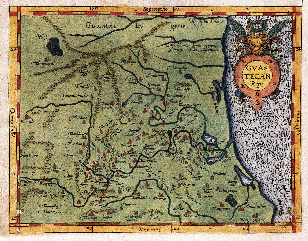 Karte des Golfs von Mexiko (Guastecan), aus der Expedition von Hernando de Soto im Jahr 1570 (Stich) von Abraham Ortelius
