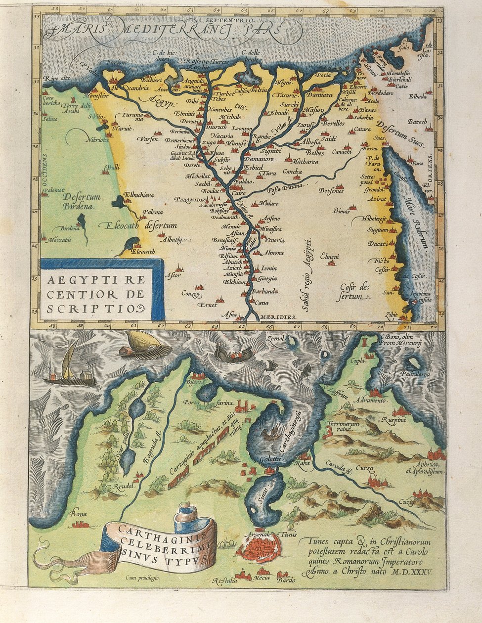 Karte des Nildeltas und der antiken Stadt Karthago, aus Theatrum Orbis Terrarum von Abraham Ortelius von Abraham Ortelius