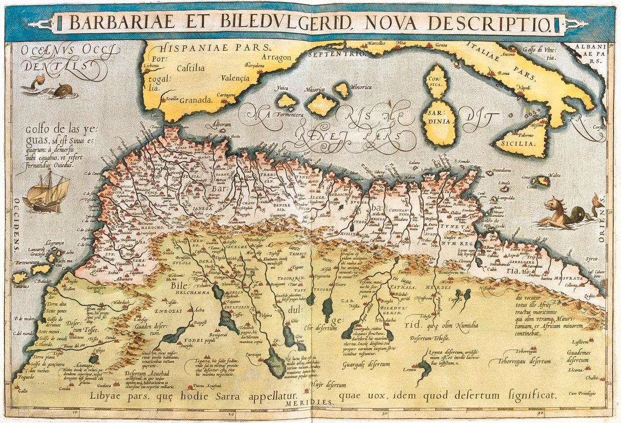 Marokko, Algerien, Tunesien, Westlibyen, Westsahara, Mauretanien, Senegal, Mali, Niger von Abraham Ortelius