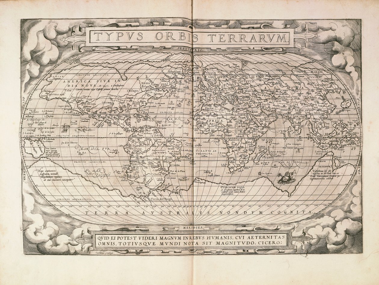 Planisphäre aus Theatrum Orbis Terrarum von Abraham Ortelius, gedruckt in Antwerpen von Abraham Ortelius