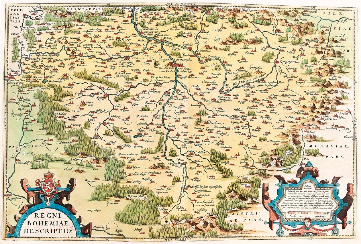 Regni Bohemiae Descriptio Geographiekarte des Territoriums von Böhmen aus „Theatrum Orbis Terrarum“ von Abraham Ortelius von Abraham Ortelius