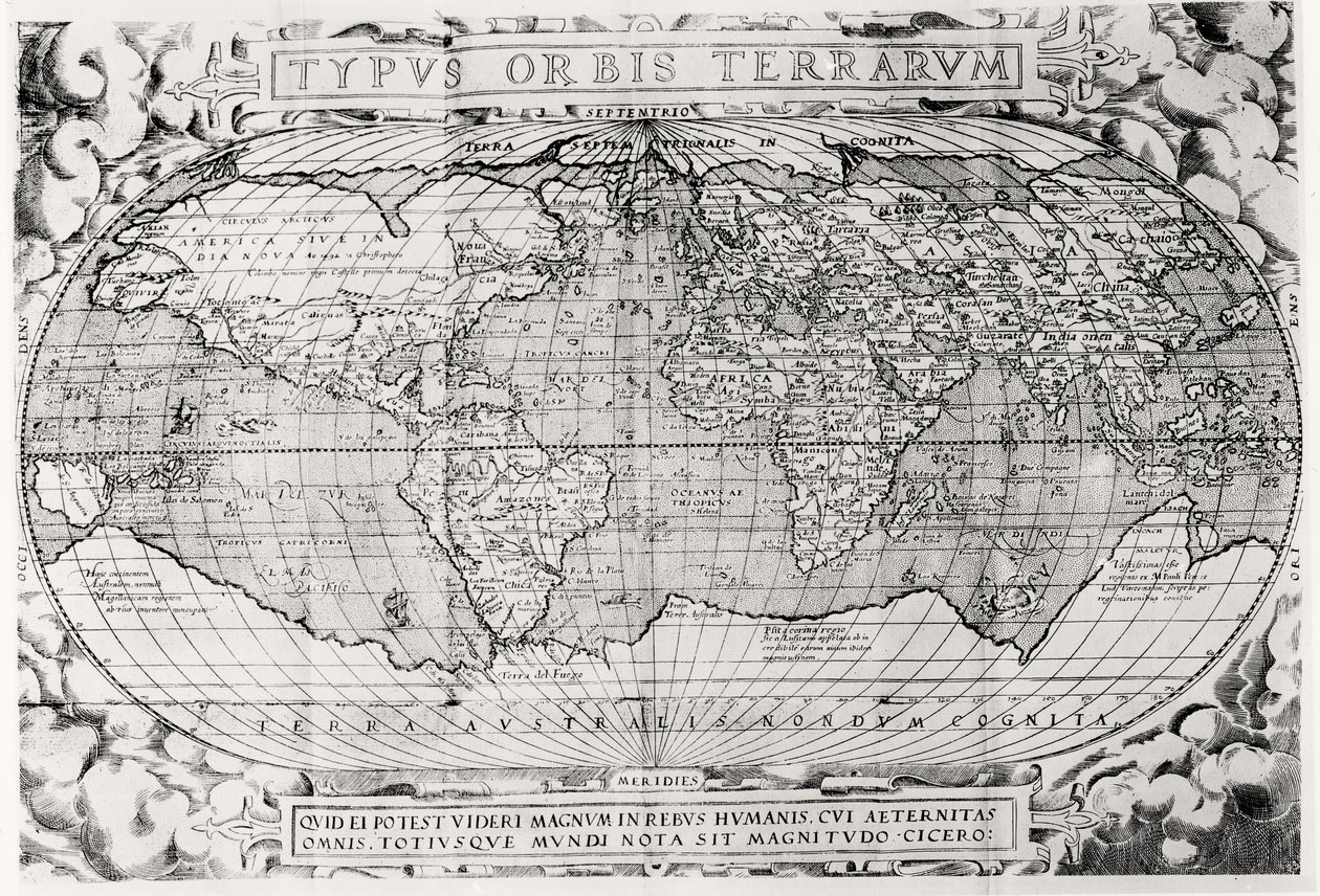 Typus Orbis Terrarum, Weltkarte, 1577 von Abraham Ortelius