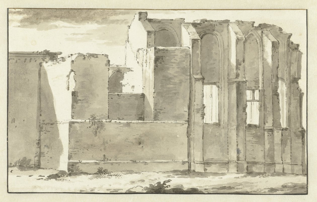 Ansicht der Ruinen des Chors der Großen Kirche in Zandvoort von Abraham Rademaker