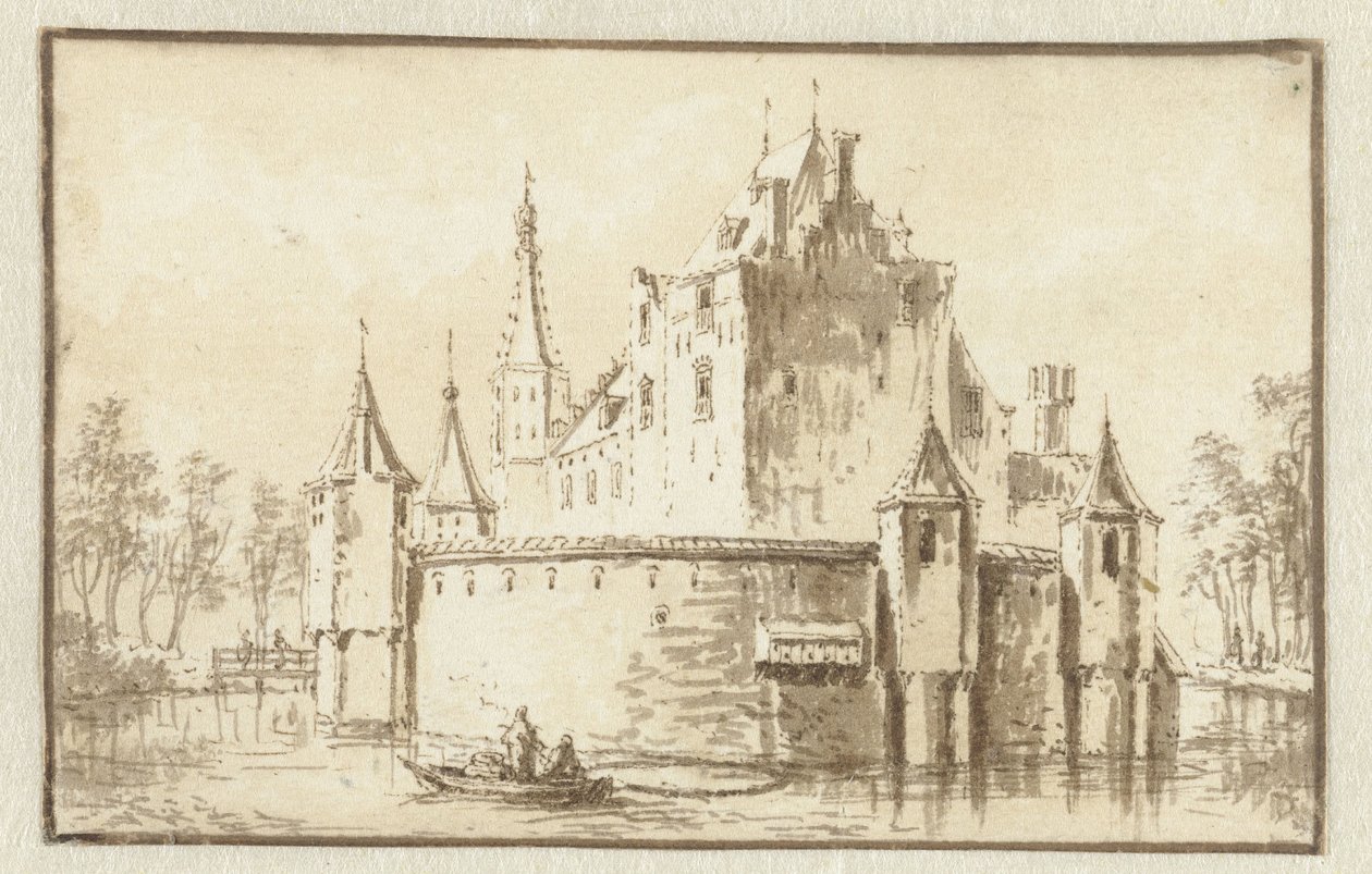 Das Haus Ter Does bei Leiden, von links gesehen von Abraham Rademaker