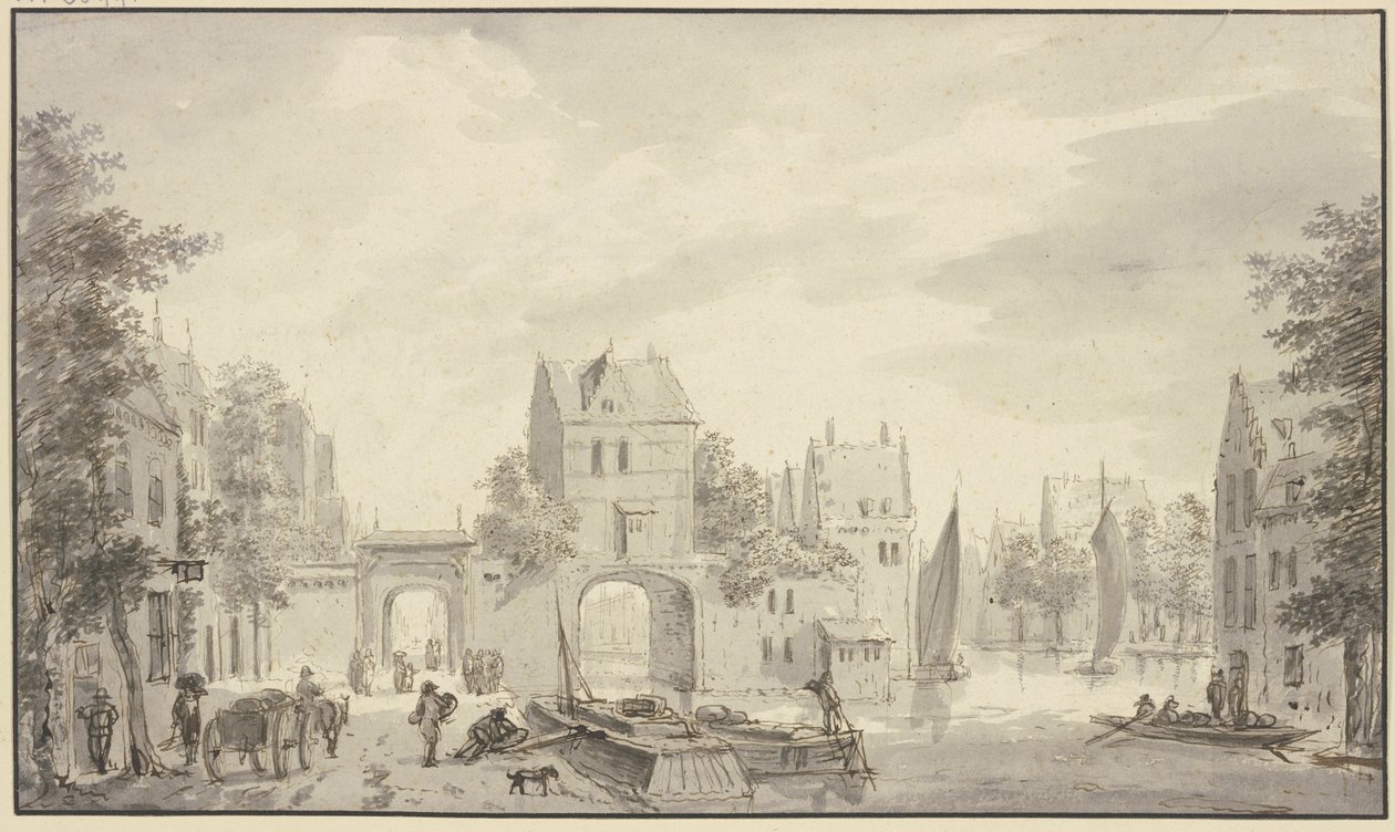 Zwei Stadttore zu Wasser und zu Land von Abraham Rademaker