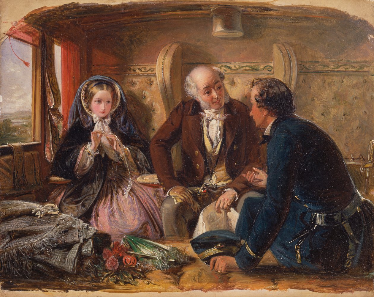 Erste Klasse - Das Treffen. Und beim ersten Treffen verliebt, 1855 von Abraham Solomon