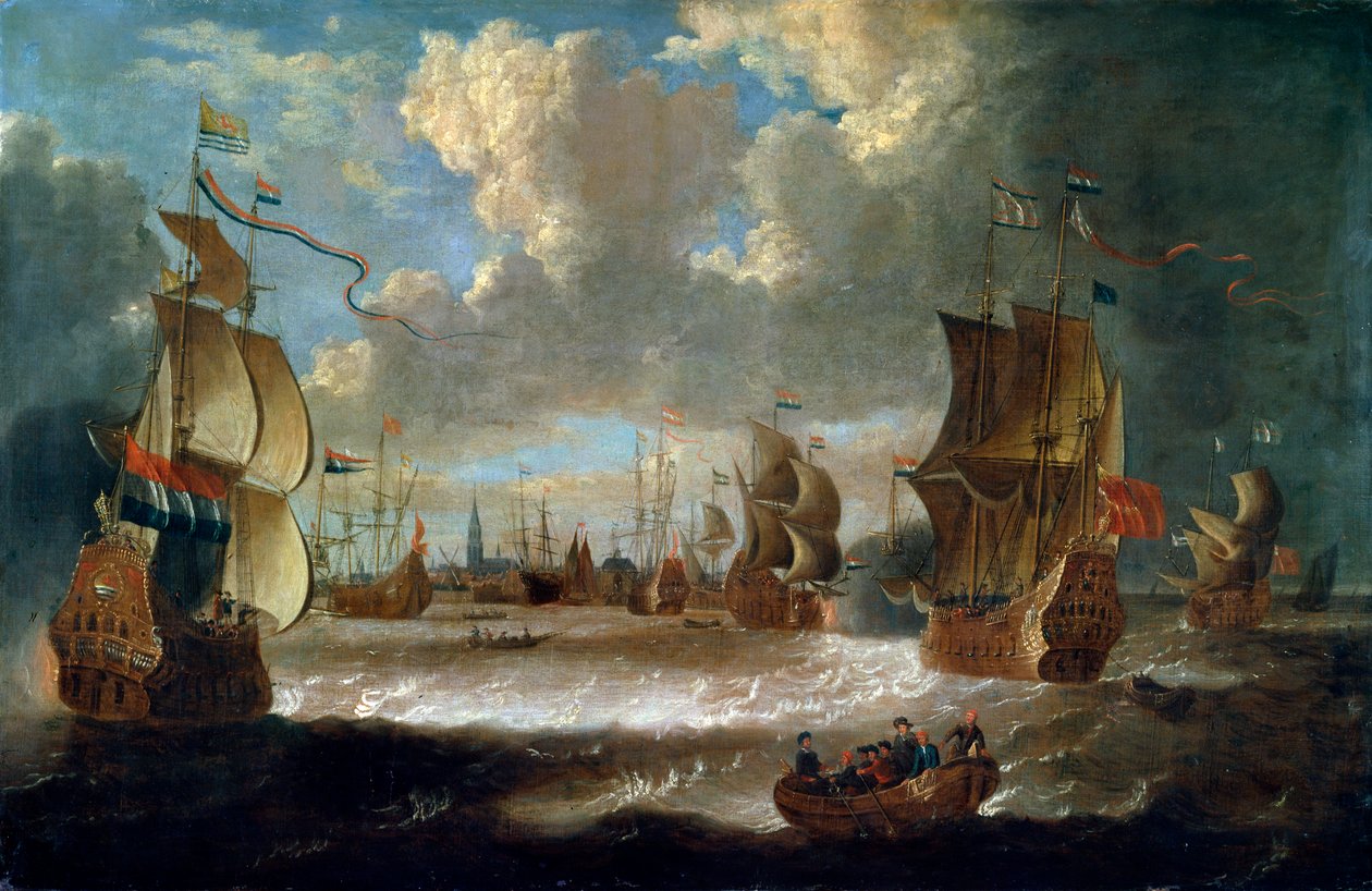 Schiffe in einer Lagune, 17. oder frühes 18. Jahrhundert von Abraham Storck