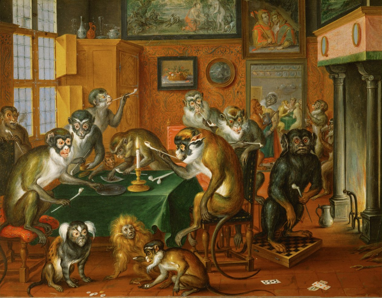 Tabakskollegium von Affen von Abraham Teniers