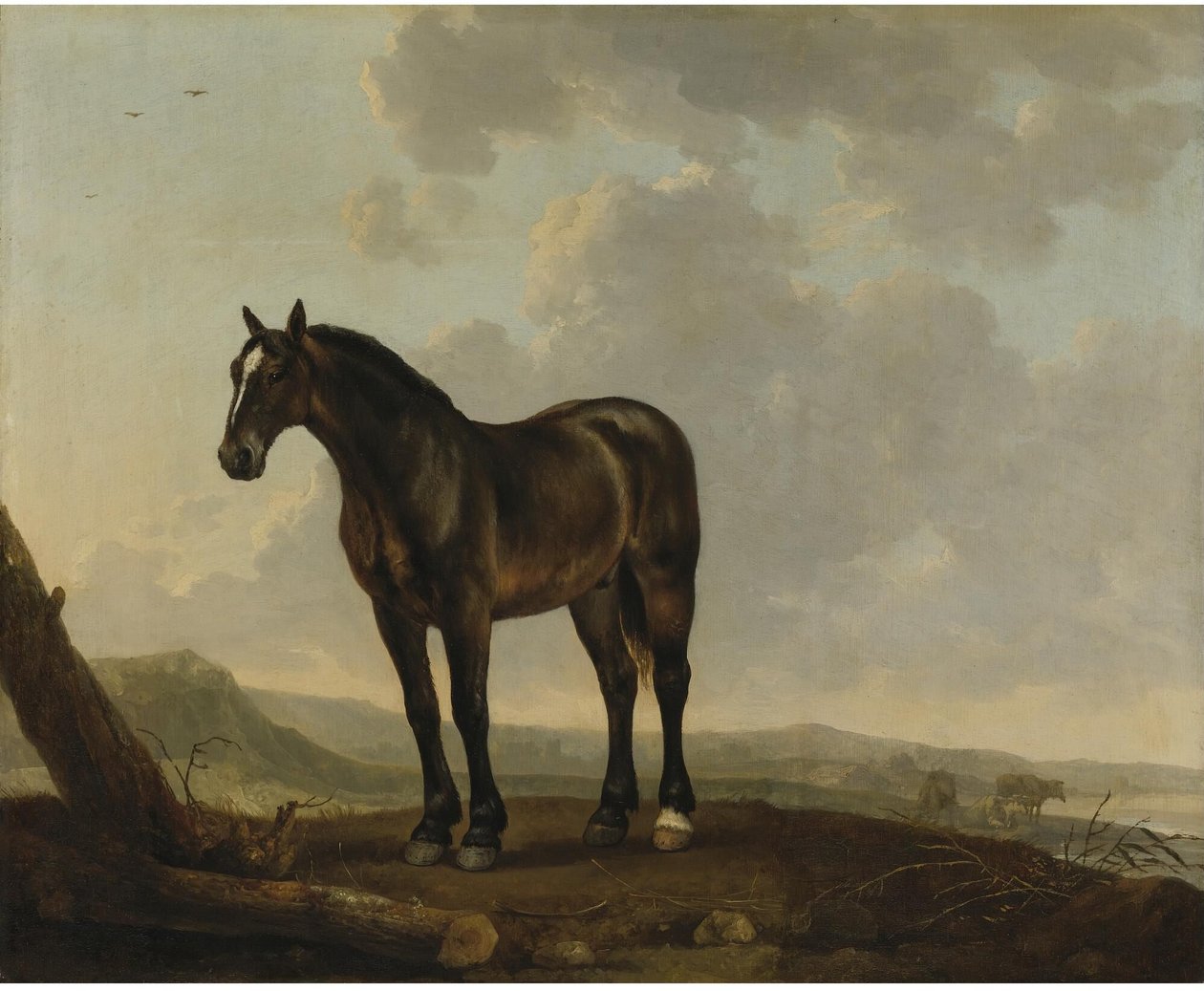 Porträt eines braunen Pferdes in einer Landschaft von Abraham van Calraet