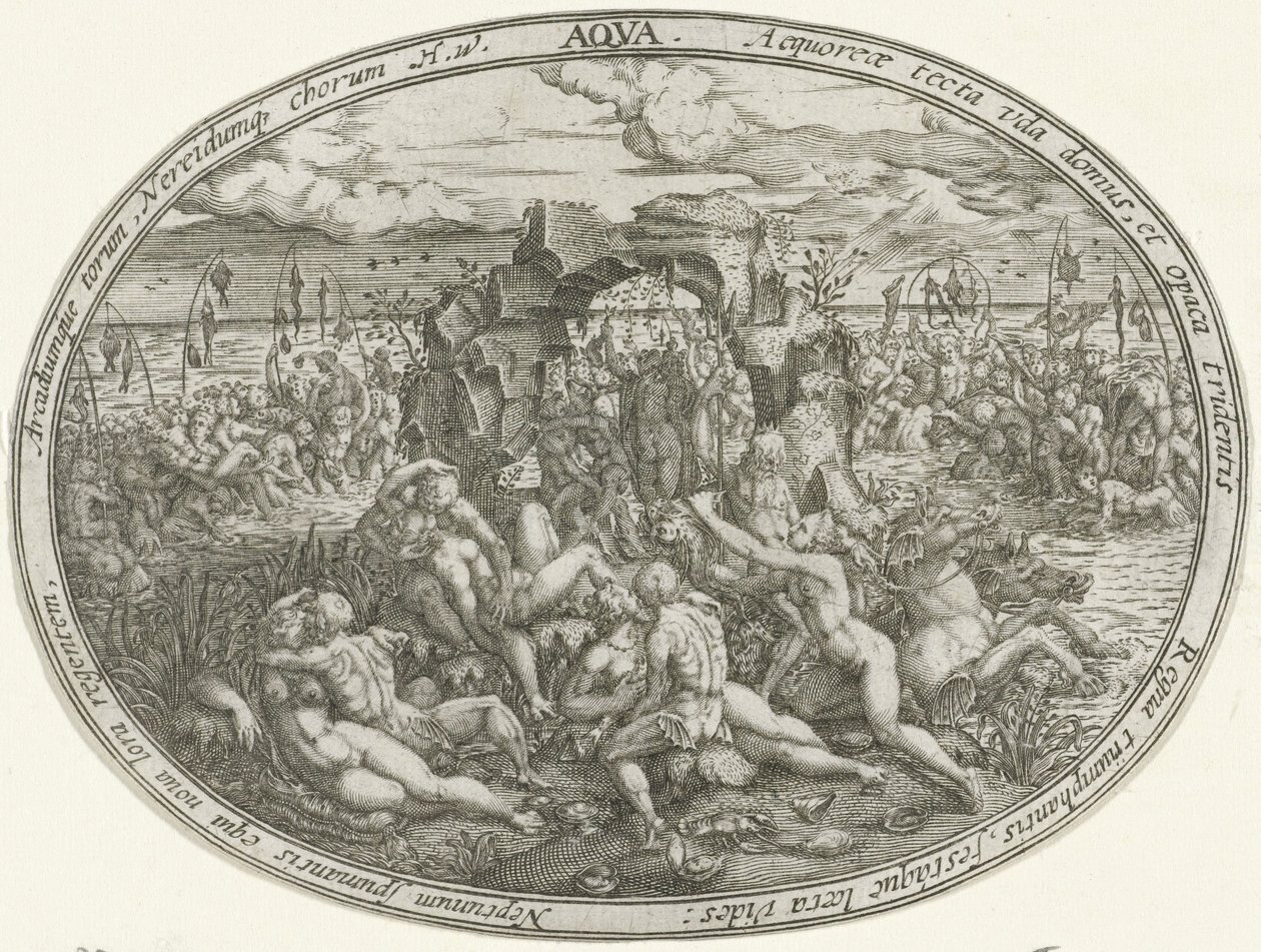 Neptun mit Nereiden und Tritonen: Das Element Wasser (Die vier Elemente) von Abraham van den Hecken
