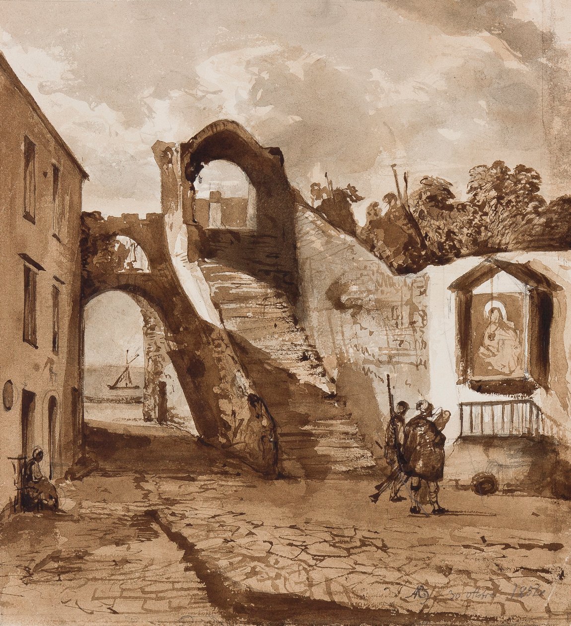 Schrein in den Mauern eines neapolitanischen Dorfes, mit Ergänzungen von Prinz Alfonso Maria di Borbone (1841-1934), 30. Oktober 1854 von Achille Vianelli