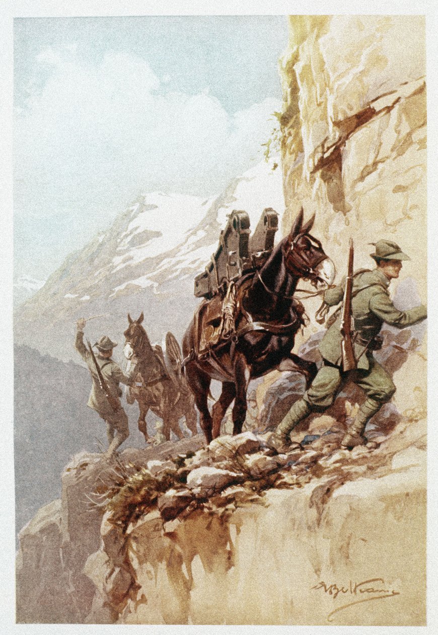 Alpine Artillerie - Kurier Sonntag (Farbdruck) von Achille Beltrame