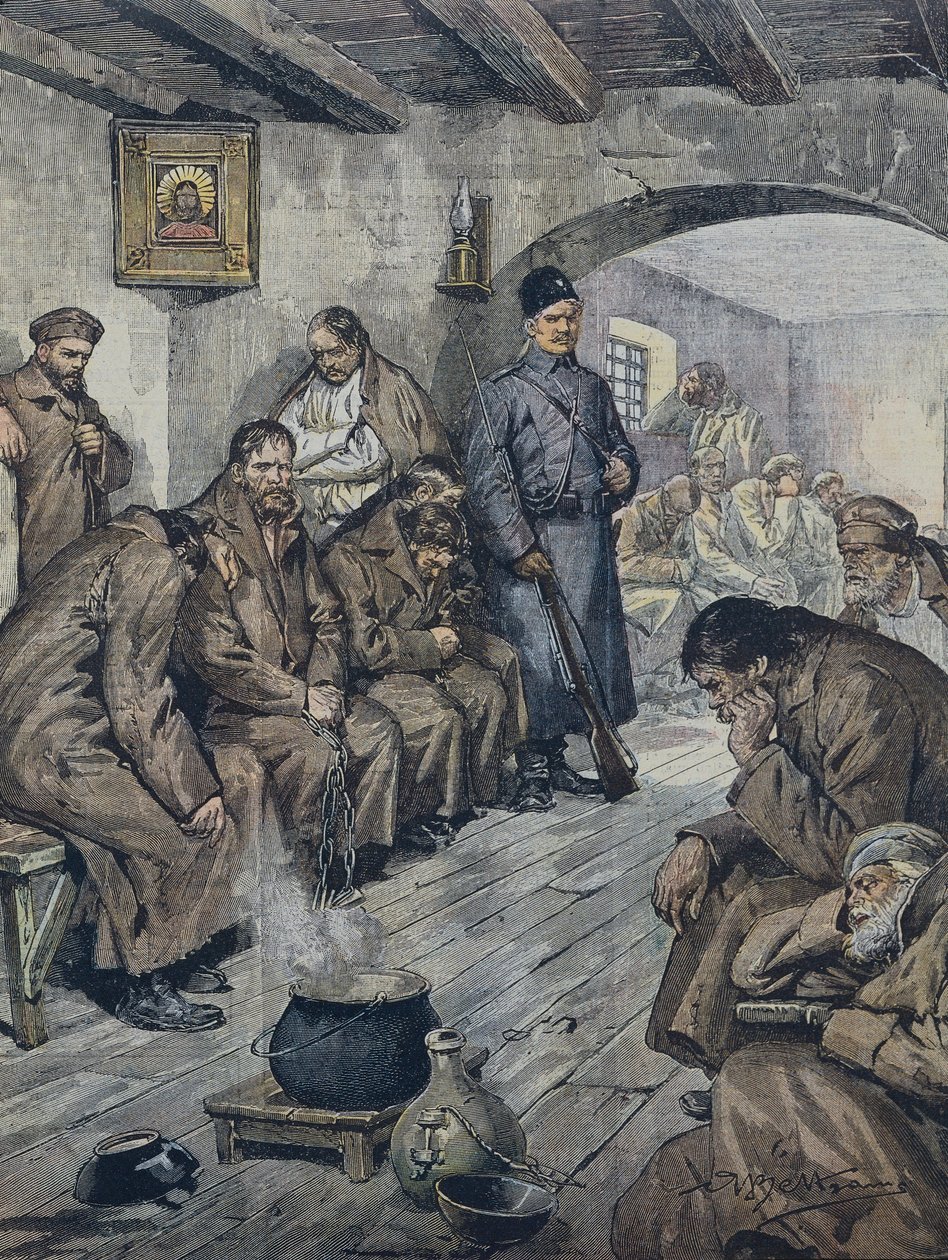 BELTRAME, Achilles (1871-1945). Russische Gefangene im Hungerstreik für die Freiheit ihrer tuberkulösen Mitgefangenen. Illustration von A. Beltrame, La Domenica del Corriere, 19. Juni von Achille Beltrame