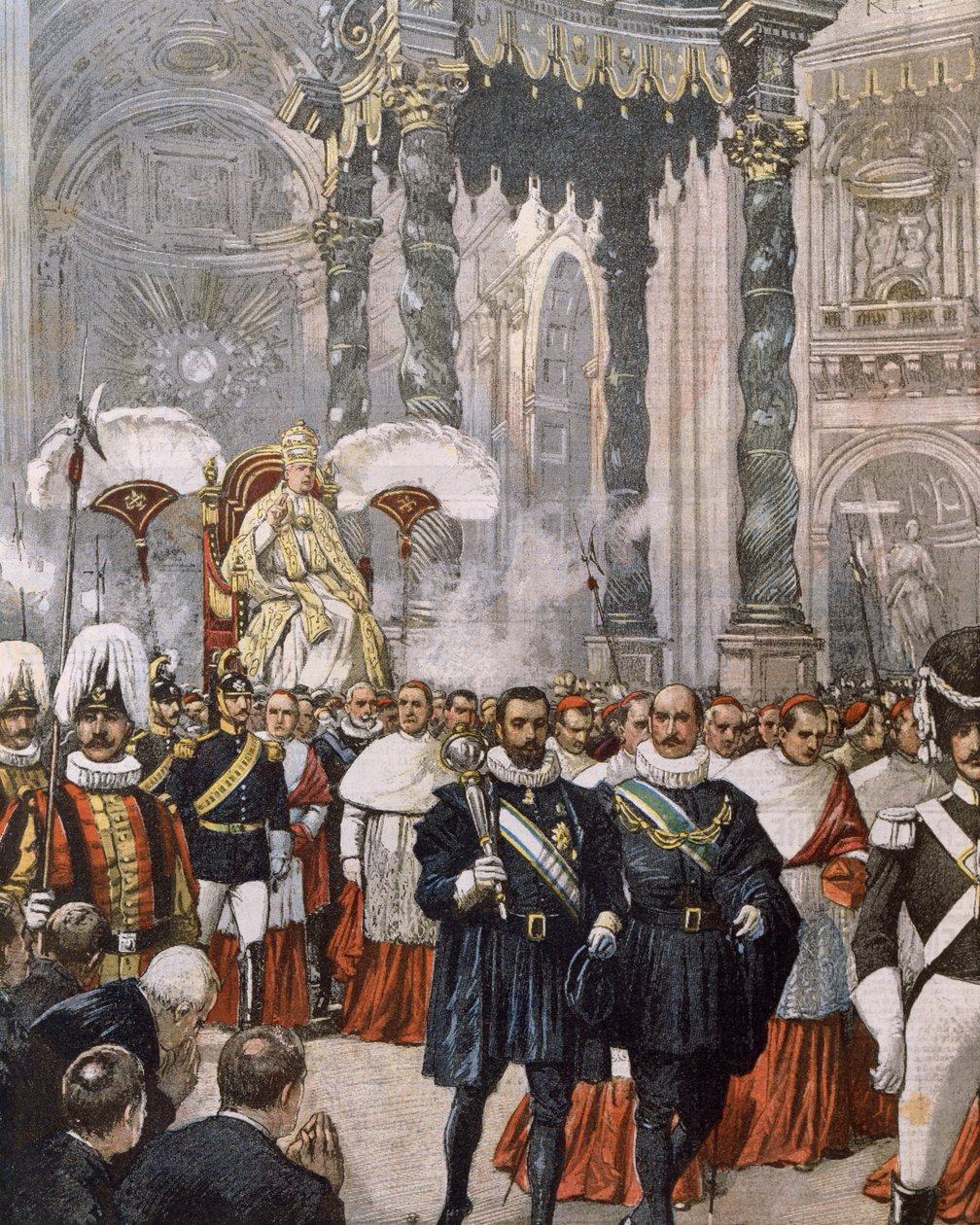 Krönung von Papst Pius X. in der Petersbasilika, Vatikan, Illustration von Achille Beltrame aus La Domenica del Corriere von Achille Beltrame
