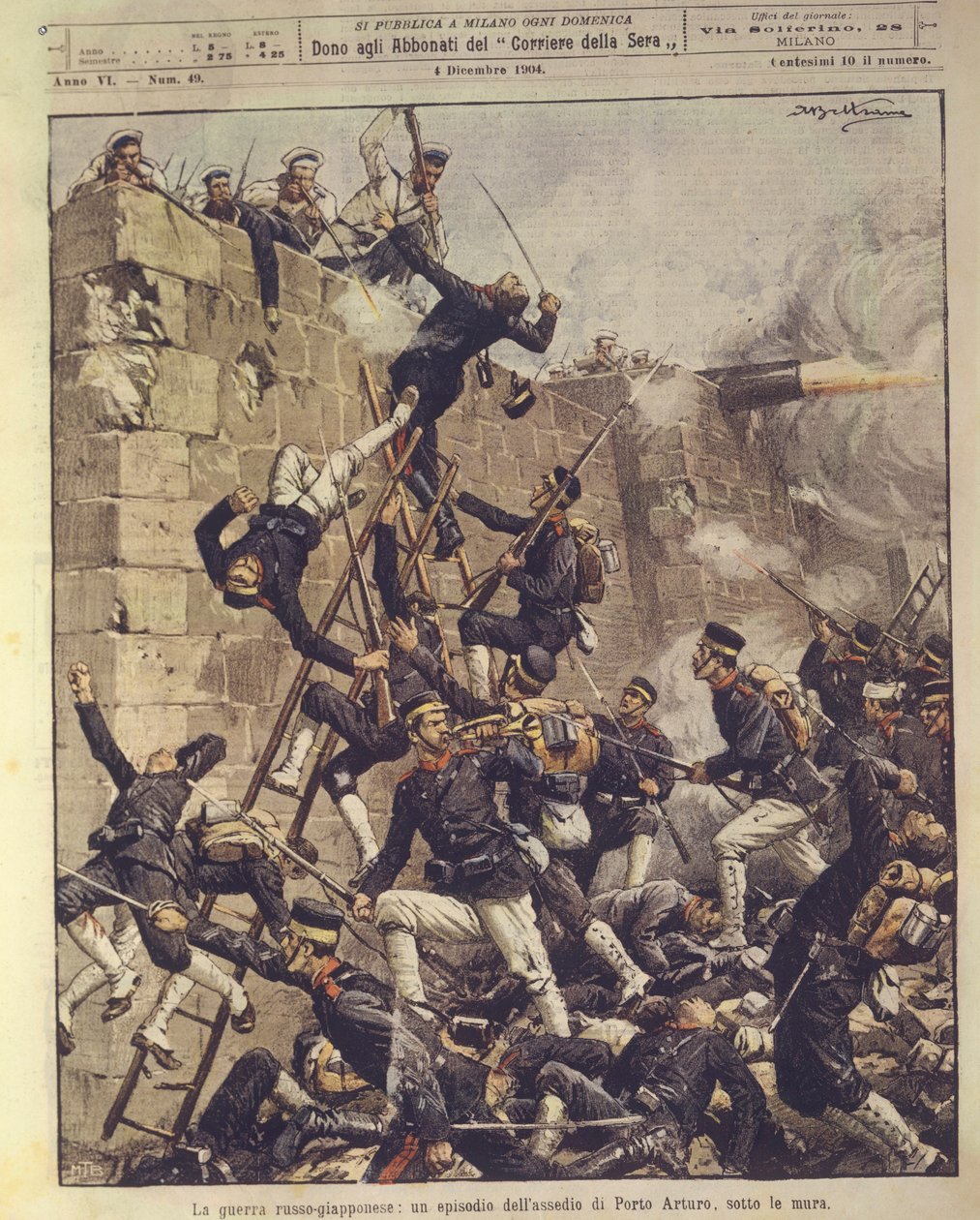 Titelbild der Belagerung von Port Arthur in China während des Russisch-Japanischen Krieges von 1904-1905 von Achille Beltrame