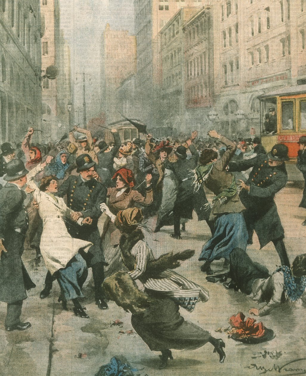 Titelillustration von Frauen, die gegen Arbeitslosigkeit auf der Straße protestieren; New York, USA von Achille Beltrame