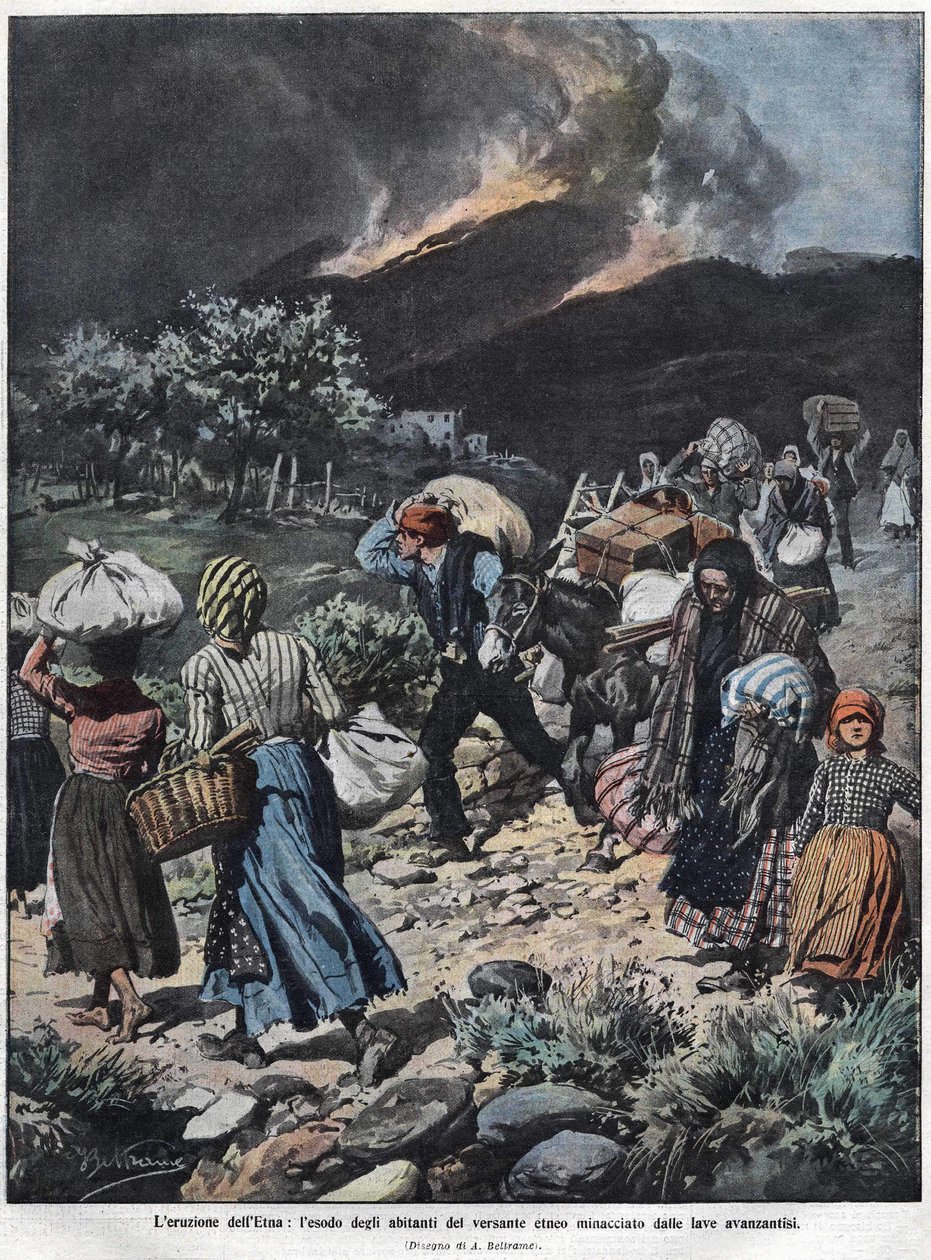 Ausbruch des Ätna im Jahr 1910. Illustration von Achilles Beltrame von Achille Beltrame