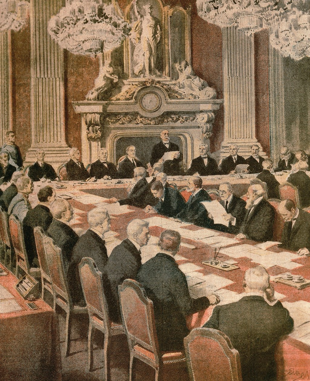 Der französische Präsident Georges Clemenceau spricht auf der Pariser Friedenskonferenz von Achille Beltrame