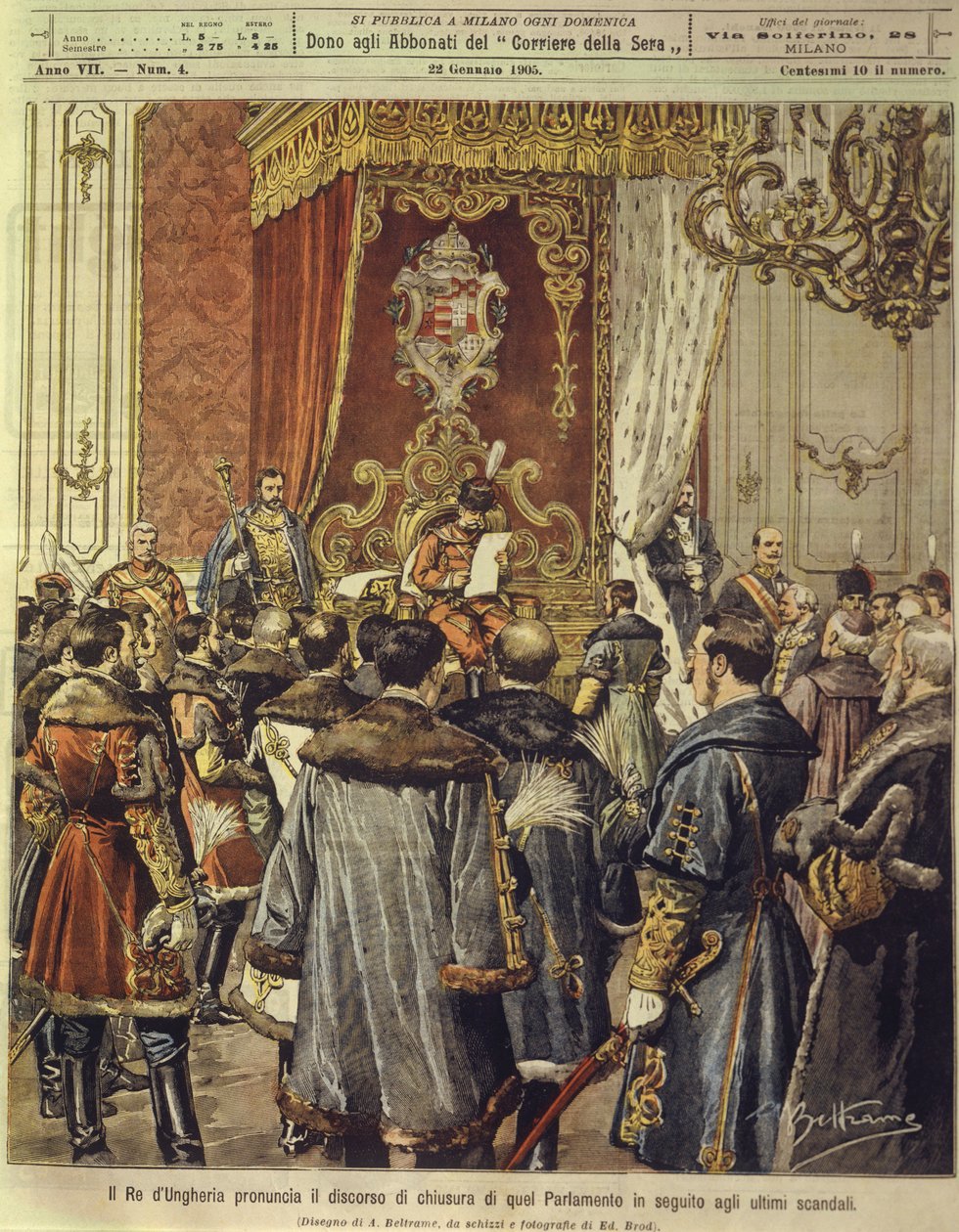 König von Ungarn kündigt nach dem neuesten Skandal die Auflösung des Parlaments an, 22. Januar von Achille Beltrame