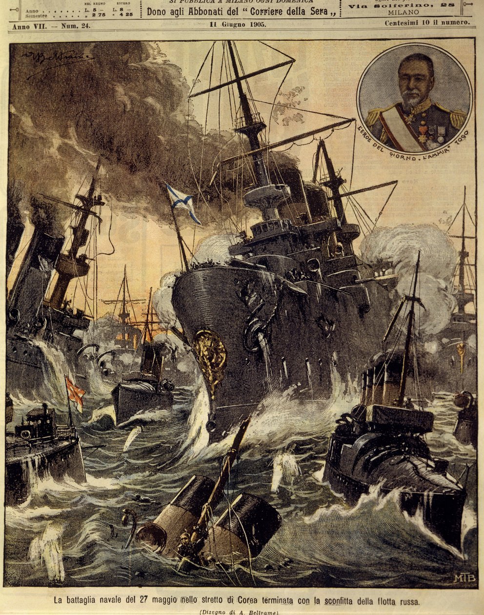 Russisch-Japanischer Krieg (1904-1905), Seeschlacht in der Korea-Straße, die mit der Niederlage der russischen Marine endete, 11. Juni von Achille Beltrame