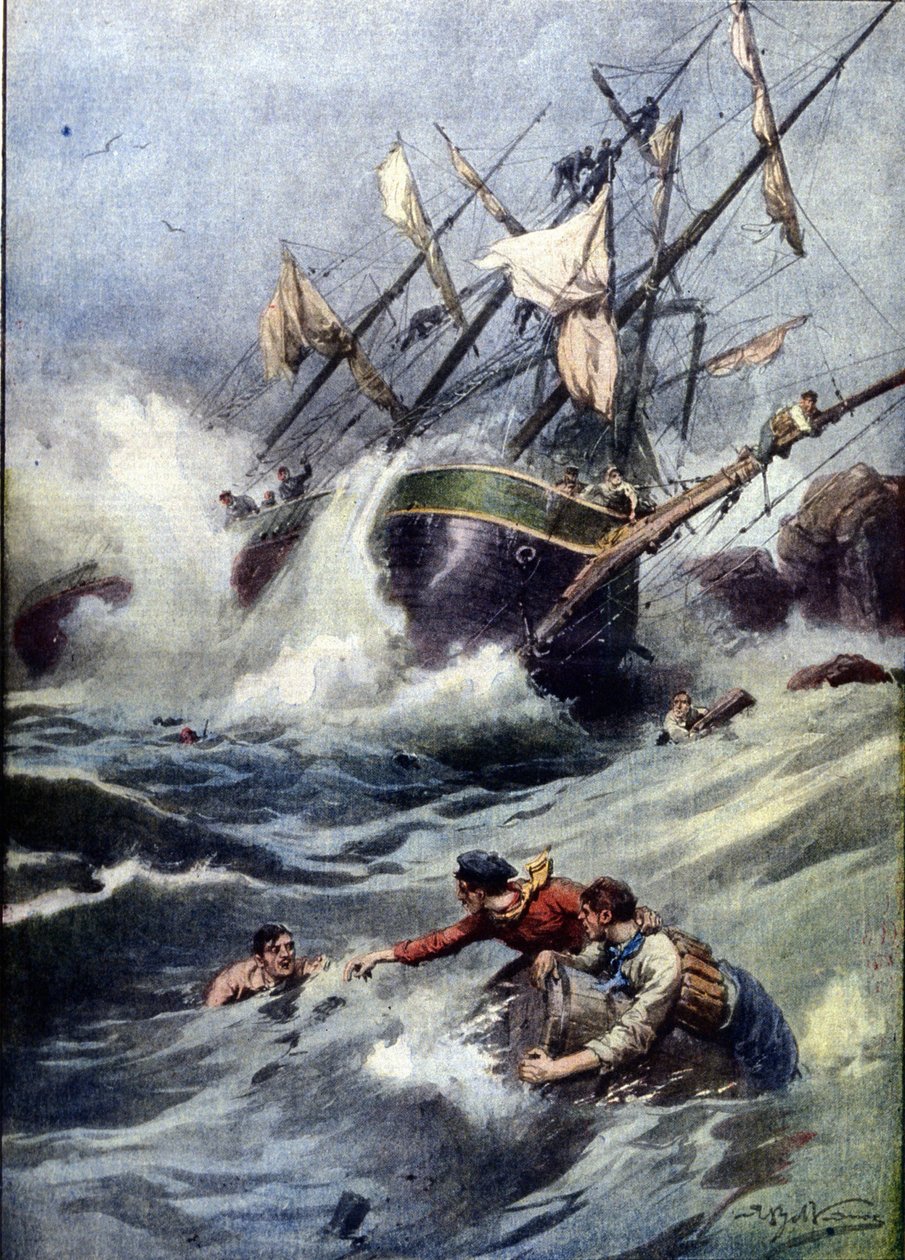 Untergang eines russischen Viermastschiffs in der Nähe der englischen Küste von Achille Beltrame