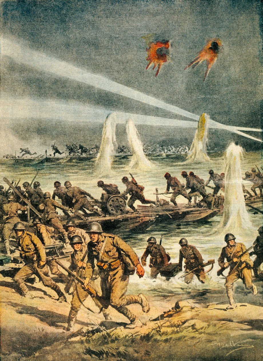 Der japanische Vormarsch in China während des Zweiten Japanisch-Chinesischen Krieges, Achille Beltrame, aus La Domenica del Corriere, China, 20. Jahrhundert von Achille Beltrame