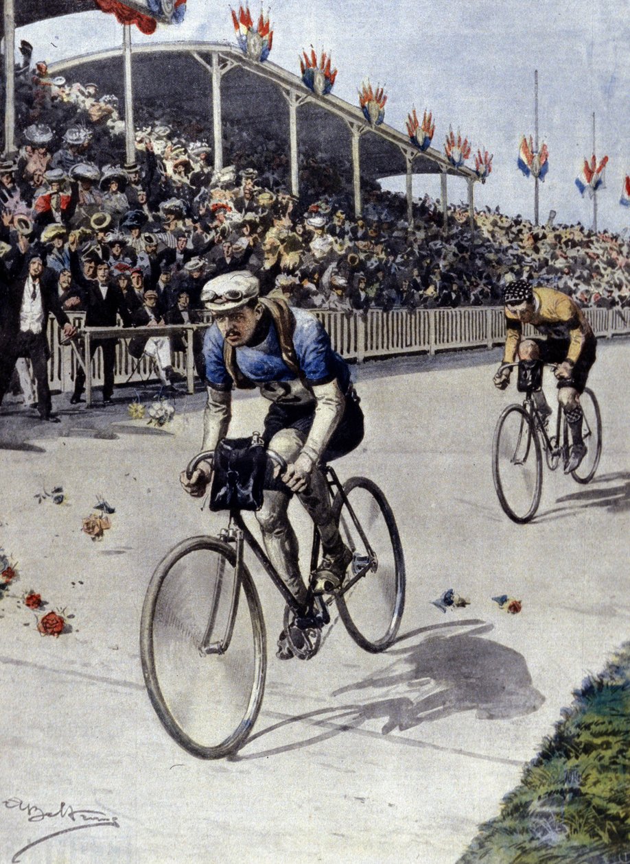 Radfahrer Peer Breton, Gewinner der Tour de France 1908. Illustration von Achille Beltrame von Achille Beltrame