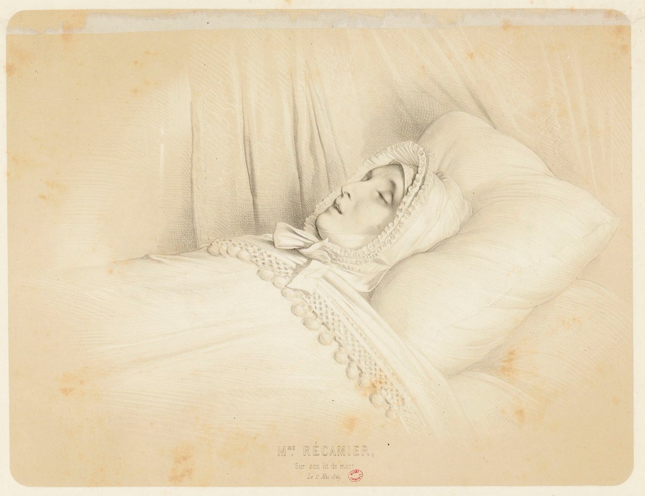Madame Récamier (Juliette Récamier) auf ihrem Sterbebett am 11. Mai 1849 von Achille Devéria